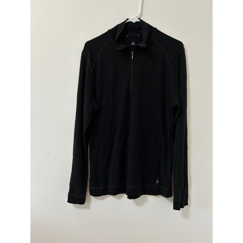Smartwool Mens 100% Merino Wool Quarter Zip Pullover Black Long Sleeve Top